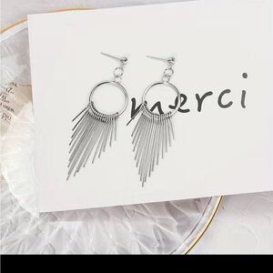 18k gold plated Metal tassel dangle hoop earrings